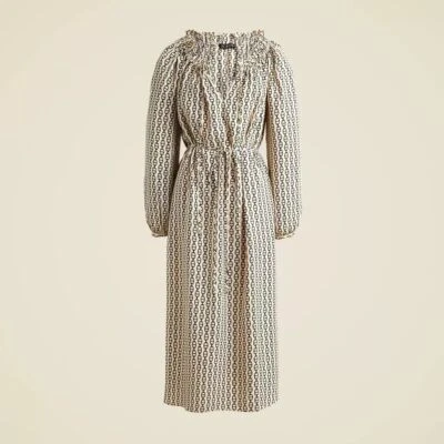 J. Vestido midi de cuello volante talla pequeña vintage estampado de eslabones lazo cintura dinero antiguo Foto 1 de 4