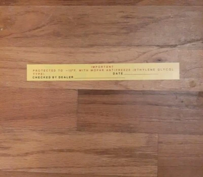 60 61 62 1963 1964 PLYMOUTH BELVEDERE SAVOY FURY ANTIFREEZE PROTECTED DECAL - Image 1 of 3