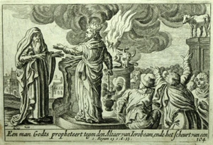 1700 Gravure estampe de la Bible ancien testament JEROBOAM ET L'AUTEL DE BÉTHEL - Imagen 1 de 2