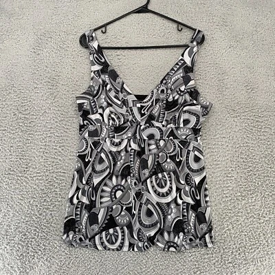 INC Babydoll Tank Womens Large Y2K Cyber Gray Floral Sleeveless Geometric Black - Image 1 of 4