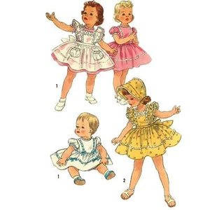 Robe D'Enfant Vintage Années 1950, Pinafore Et Bonnet - Bild 1 von 3