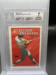 1988 Topps Baseball Error Card Mark McGwire 87 Record Breakers #3 Triangle BGS 7 - Picture 1 of 5