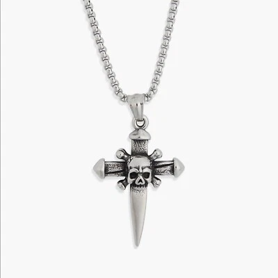 NUEVO EN CAJA Ed Hardy Acero Inoxidable Espada Calavera Collar Cadena Colgante Foto 1 de 3