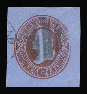 GENUINE SCOTT #U286 USED 1884-86 RED ON BLUE PLIMPTON-MORGAN LARGE CUT SQUARE - Image 1 of 2