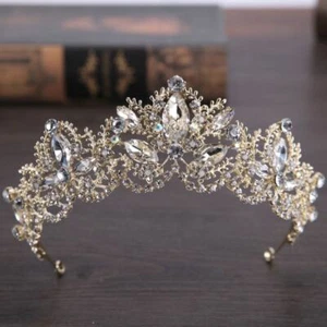 Gold Bridal Tiara Wedding Headpiece Gem Queen Crown Wedding Crown Princess Tiara - Picture 1 of 7