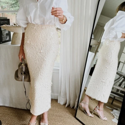 NWT H&M Sequined High-waisted Midi Skirt Cream White 1264076001 S, M, L, XL, XXL - Image 1 of 4