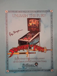 Folleto autografiado Williams a máquina de pinball Swords of Fury - Imagen 1 de 3