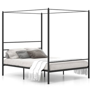 Durable Queen Size Metal Canopy Bed Frame with Slat Support-Queen Size