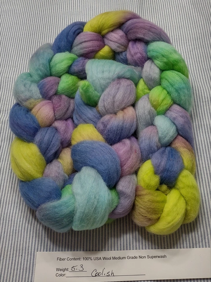 USA Sourced Hand Dyed Painted Med Wool Combed Top Roving Spinning Felting Coolis - Image 1 of 1