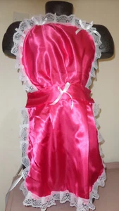ERWACHSENE BABY SISSY HELLROSA SATIN SCHÜRZE WEISS SPITZE SATIN KRAWATTEN + SCHLEIFEN - Bild 1 von 4