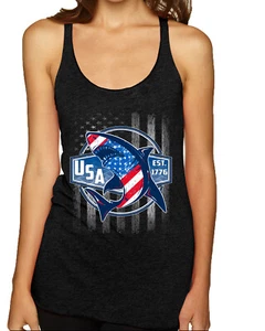 Great White Shark USA Since 1776 Tri-Blend Racerback Tank Top - Picture 1 of 15