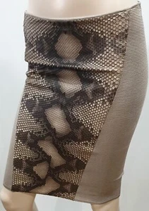 Bodycon minigonna corta JITROIS beige marrone nero a costine pannello pitone anteriore UK8 - Foto 1 di 7