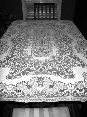 Windermere Lace Tablecloth White Cotton Blend 52" x 74" Dining Room Wedding - Image 1 of 4