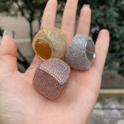 Anillo Cuadrado Hip Hop Completo 5A Circón Cobre Chapado en Oro Real 18K Anillo para Dedo Pulgar Foto 1 de 4