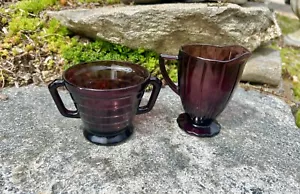 Hazel Atlas Amethyst Purple Newport Hairpin Sugar & Cream Bowl Depression Glass - Picture 1 of 3