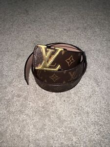 Louis Vuitton Unisex Belt Brown Leather Monogram with Gold Buckle 46/115