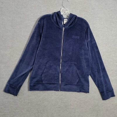PINK Victoria's Secret Women Sweatshirt Large Blue Velour Y2K Full Zip Hoodie ** - Image 1 of 4