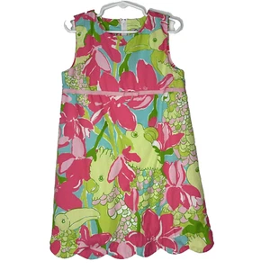 Lilly Pulitzer Shift Dress Girls Size 6 Pink Green Toucans Floral Sundress Vtg - Picture 1 of 10