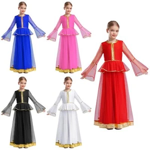 Kids Girls Gown Bridesmaid Dress Tulle Costume Performance Pageant Arabic Prom - Picture 1 of 71