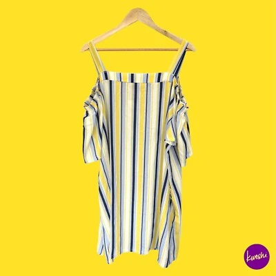 Camiseta sin mangas para mujer QUIZ, divertidas rayas en blanco/amarillo/azul, Reino Unido 24 Foto 1 de 4