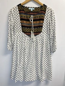 Abito Lei e Cielo Donna S Boho Contadino Ricamato Bianco Nappe Azteche Foderato - Foto 1 di 5