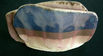 Blumenvase, Modern, Designervase, Ton,  Blau, Beige, Ocker, handgefertigt - Bild 1 von 4