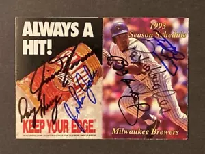 1993 SIGNED MILWAUKEE BREWERS POCKET SCHEDULE- BJ Surhoff, Doug Henry, John Jaha - Picture 1 of 2