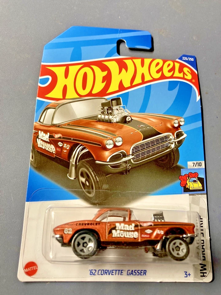Hot Wheels '62 Corvette Gasser #225/250 - 2022 H W tira de arrastre 7/10 - tarjeta larga Foto 1 de 4