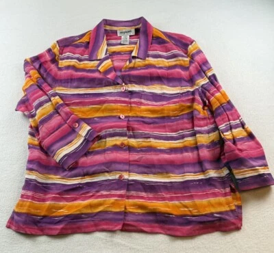 Camisa para mujer Easy Spirit de lino seda con botones estampado suroeste talla L rayas Foto 1 de 4