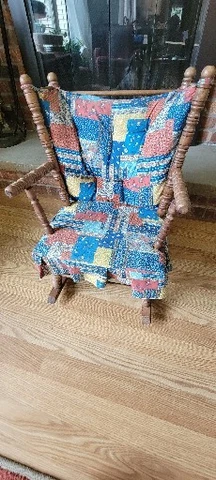Vintage Patchwork Child Doll Mini Rocking Chair - Traditional Colonial Spindles Cover