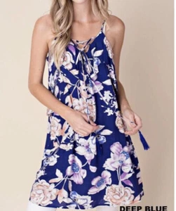 Abito estivo o top tunica Kori America blu peonia stringato spaghetti strap piccolo - Foto 1 di 4