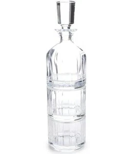 Godinger Parallels Crystal Stacking Decanter and 2 Glasses Set NEW in Box - Picture 1 of 11