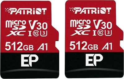Patriot EP 128G 256G 512G V30 A1 U3 4K UHD MicroSD Dashcam/Surveillance 2PK Lot - Image 1 of 4