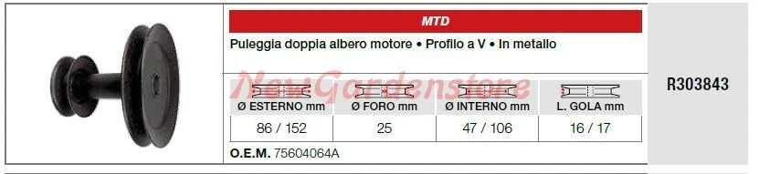 Poulie Double Arbre Moteur MTD Tracteurs Tondeuses R303843 - Photo 1/1