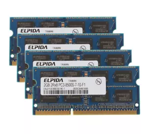 Elpida 8 GB 4X 2GB PC3-8500 DDR3 1066Mhz 2RX8 SODIMM Notebook Laptop RAM Memory - Picture 1 of 12