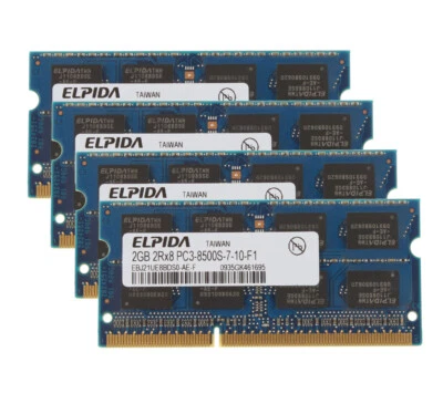Elpida 8 GB 4X 2GB PC3-8500 DDR3 1066Mhz 2RX8 SODIMM Notebook Laptop RAM Memory - Image 1 of 4