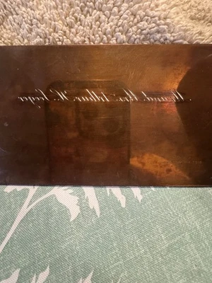 Vintage Brass Letterpress Printing Plate Mirrored Engraved Script - Image 1 of 4