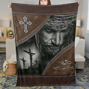 Manta polar Fe Sobre el miedo, tiro cristiano con cruz y corona de Jesús - Imagen 1 de 4