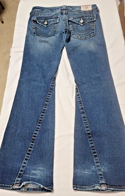 True Religion Womens Sz 30 Joey Distress Blue Jeans Flare Twisted Seam RN112790 - Image 1 of 4