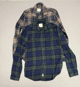 American Eagle Flanell Damen XS GRN/BLU & BRN/BLU Knopfleiste Boyfriend Flanell (2) - Bild 1 von 14
