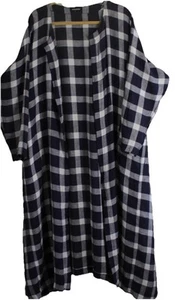 Eskandar 1 O/S Blue White Gingham Check 48"L Linen Duster Jacket Coat - Picture 1 of 6