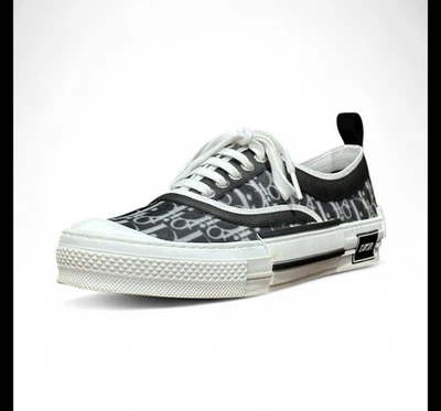 DIOR Men’s B23 Black & White ‘Dior Oblique’ Canvas Low Top Sneakers sz 10 - Image 1 of 4