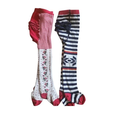 Hanna Andersson Tights Size 3 /90cm Holiday Ruffle Red Navy Ivory Bundle - Image 1 of 4