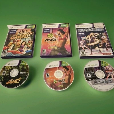 Microsoft Xbox 360 Dance Masters, Zumba Fitness, and Kinect Adventures Game Lot - Image 1 of 2
