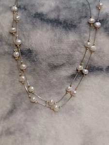 Collar de 2 hilos de perlas de agua dulce de astilla de oro de 18k y 925 - Imagen 1 de 6
