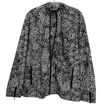 Chaqueta cortavientos Zenergy Chico's para mujer talla XL blanca y negra tribal azteca ligera Foto 1 de 4