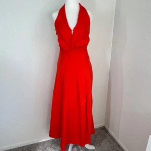 Abito ASTR The Label Keava Midi Halter taglia XS rosso arancione foderato scollo a V - Foto 1 di 14