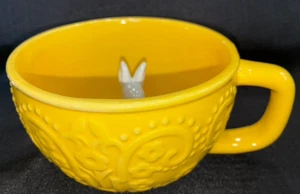 EASTER STITCH YELLOW MUG WITH BUNNY INSIDE CUP - Picture 1 of 4