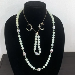Juego de Pendientes Collar Sindicato Perla Imperial 14KP Jade Cloisonne IPS - Imagen 1 de 24