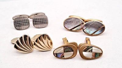 Manschettenknöpfe 4 Paar u.a. mit Perlmutt / Abalone  1x DGBM Vintage vergoldet - Bild 1 von 4